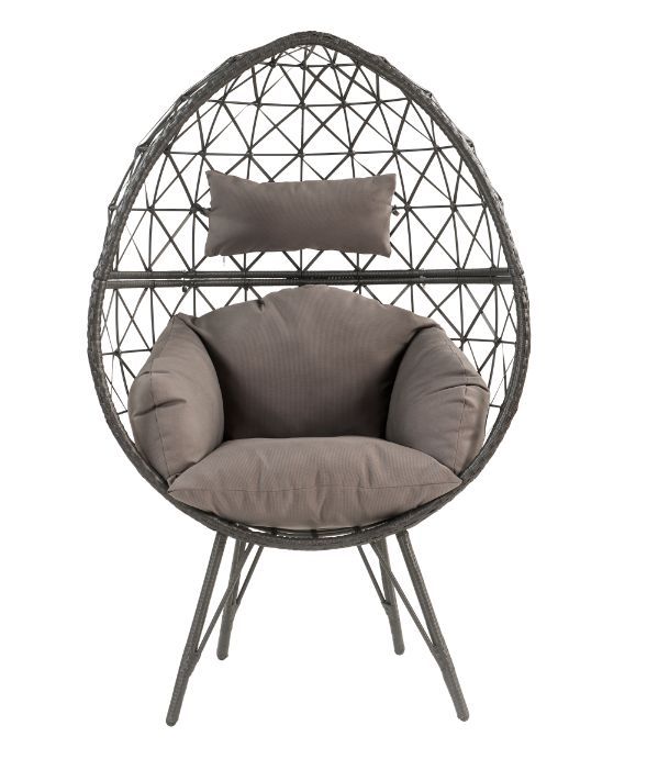 Aeven - Patio Lounge Chair - Light Gray Fabric & Black Wicker Unique Piece Furniture