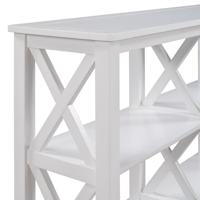 Trexm Console Table With 3 Tier Open Storage Spaces And "X" Legs, Narrow Sofa Entry Table For Living Room (White)