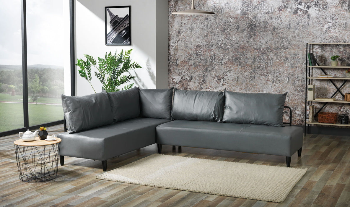 Inferno Metal Frame Vynil Upholstered Sectional For Living Room - Gray