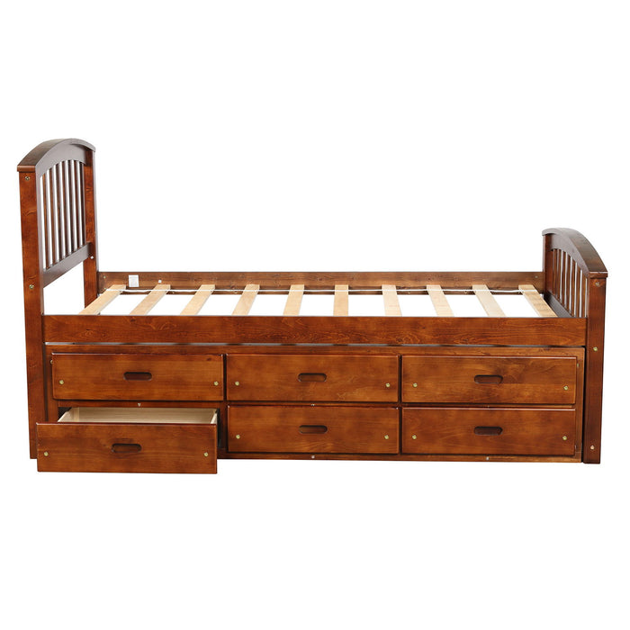 Orisfur Twin Size Platform Storage Bed Solid Wood Bed With 6 Drawers