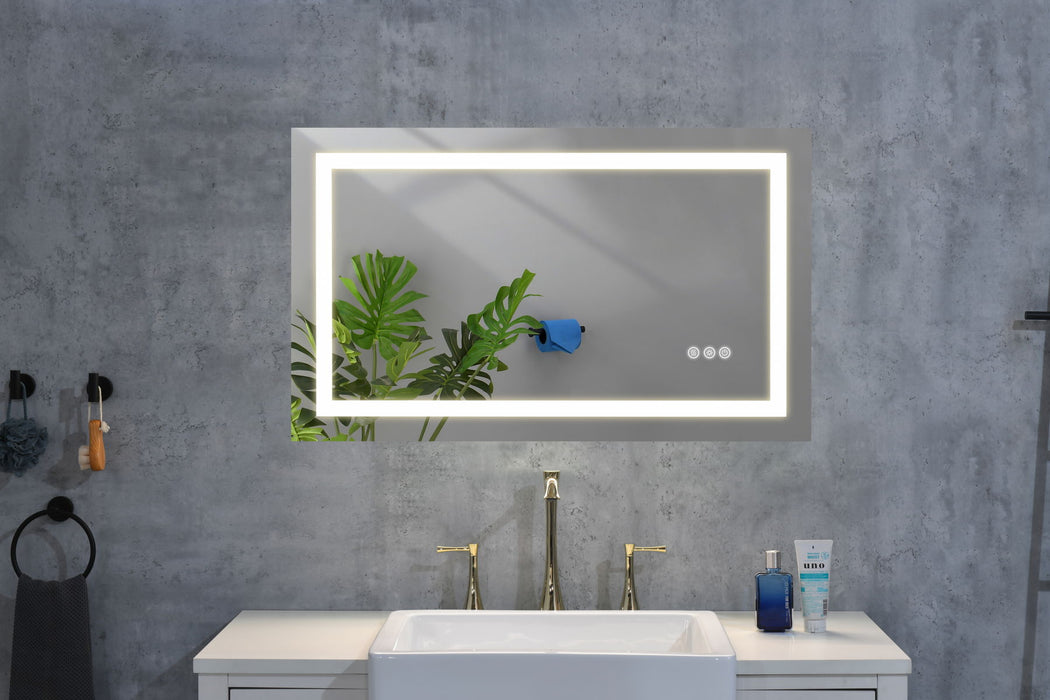 LED Bathroom Mirror, Framed Gradient Front And Backlit LED Mirror For Bathroom, 3 Colors Dimmable, Enhanced Anti Fog, Wall Mounted Lighted Vanity Mirror - Gray