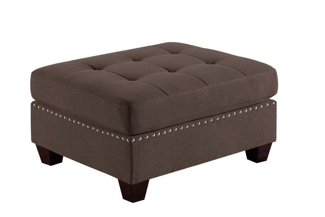 Living Room Furniture Tufted Ottoman Black Coffee Linen Like Fabric 1 Piece Ottoman Cushion Nail Heads Wooden Legs