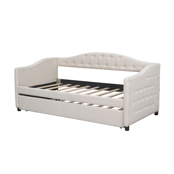 Upholstered Twin Size Daybed With Trundle, Beige