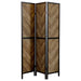Marlene - Herringbone Pattern 3-Panel Screen - Rustic Tobacco And Black Unique Piece Furniture