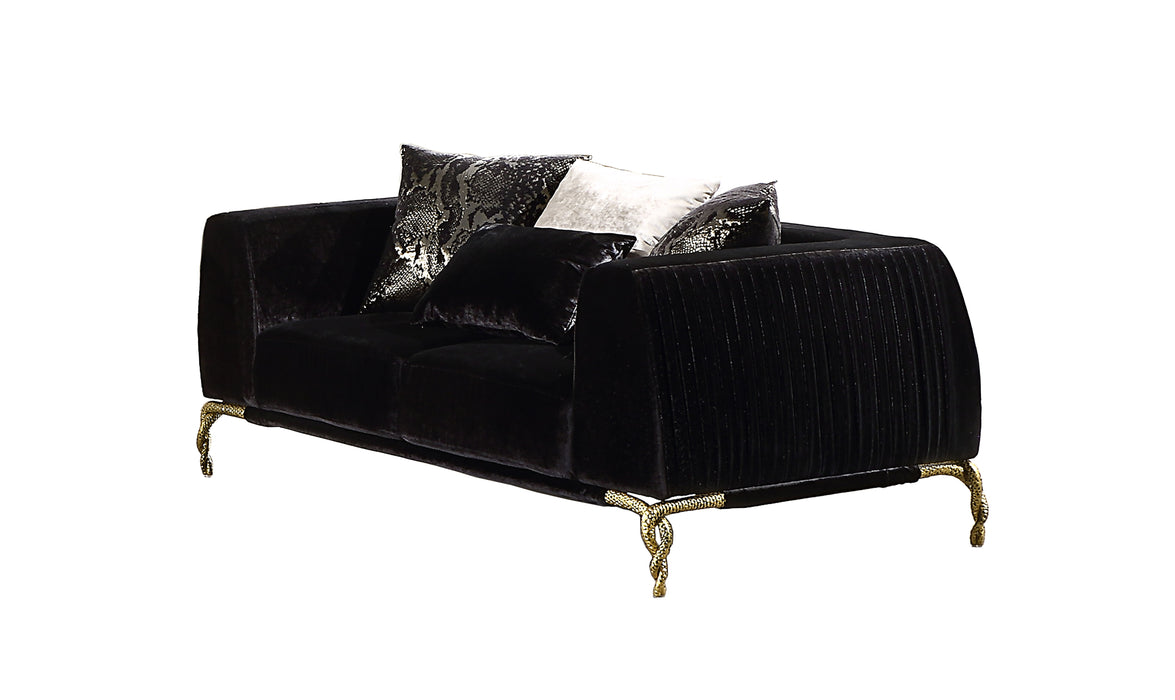 Majestic Shiny Thick Velvet Fabric Upholstered 2 Piece Living Room Set Made With Wood In Black