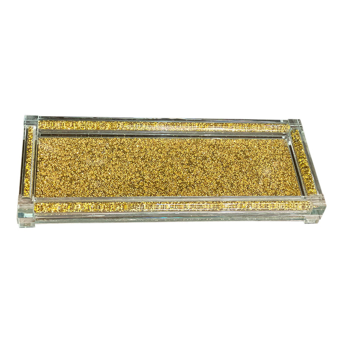 Ambrose Exquisite Medium Glass Tray In Gift Box - Gold