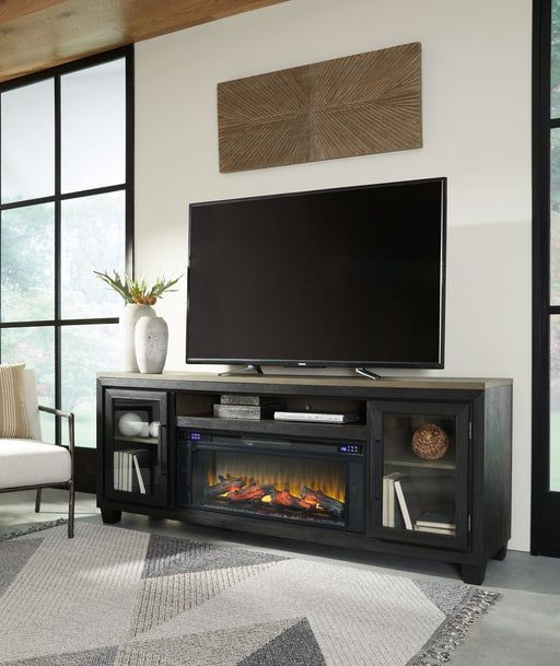 Foyland - Black / Brown - 83" TV Stand With Electric Infrared Fireplace Insert Unique Piece Furniture
