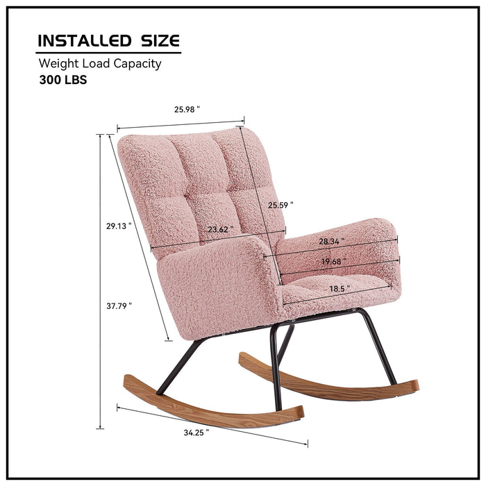 Rocking Chair, Leisure Sofa Glider Chair, Comfy Upholstered Lounge Chair With High Backrest, For Nursing Baby, Reading, Napping Pink