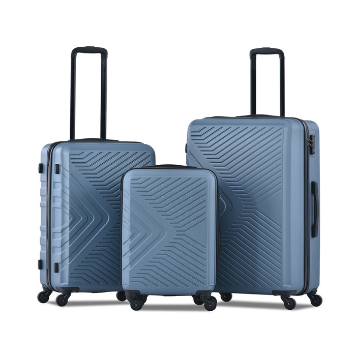 3 Piece Luggage Sets Abs Lightweight Suitcase With Two Hooks, Spinner Wheels, Tsa Lock - Blue