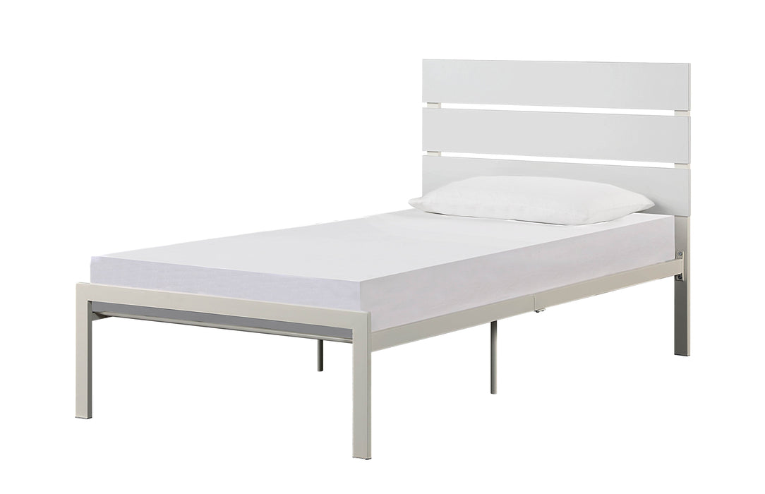 White Metal Frame Twin Size Bed 1 Piece Casual Style Bedroom Furniture