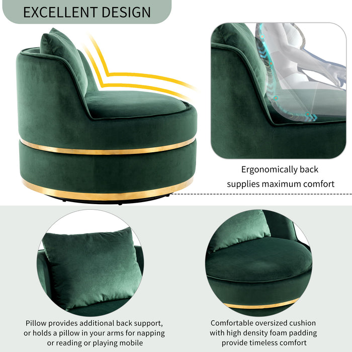 360 Degree Swivel Accent Chair Velvet Modern Upholstered Barrel Chair Over-Sized Soft Chair With Seat Cushion For Living Room, Bedroom, Office, Apartment, Green