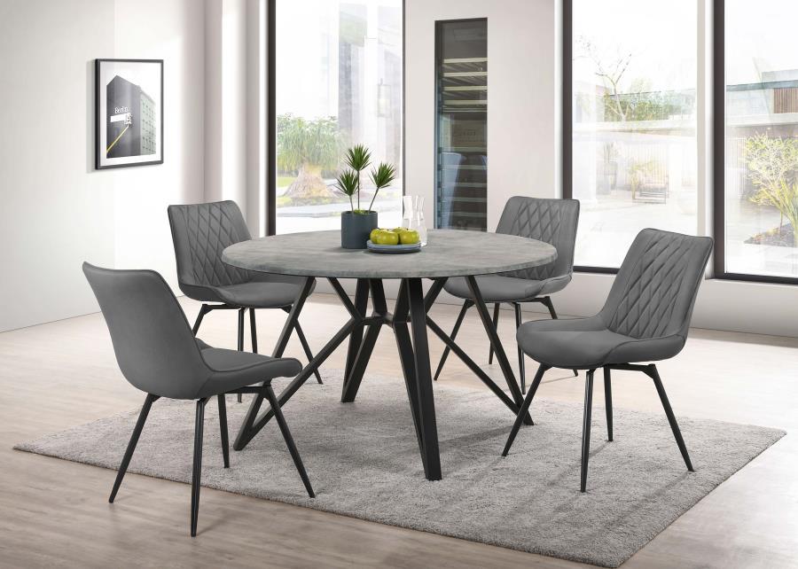 Neil - Round Wood Top Dining Table - Concrete And Black Unique Piece Furniture
