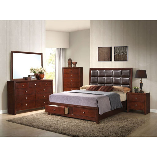 Ilana - Queen Bed - Brown PU & Brown Cherry Unique Piece Furniture