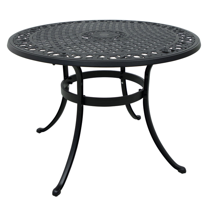 42" Cast Aluminum Patio Table With Umbrella Hole, Round Patio Bistro Table For Garden, Patio, Yard, Black With Antique Bronze At The Edge