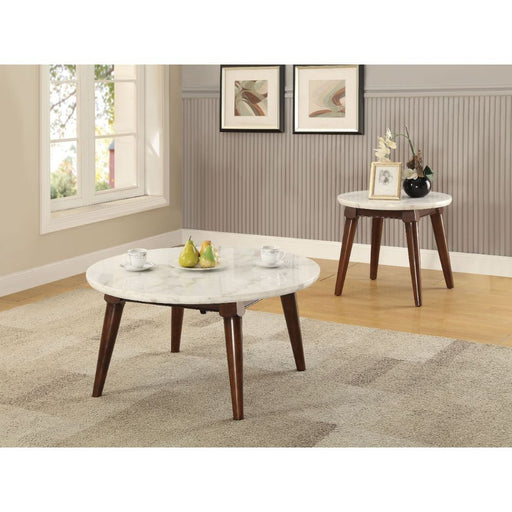 Gasha - Coffee Table - White Marble & Walnut Unique Piece Furniture