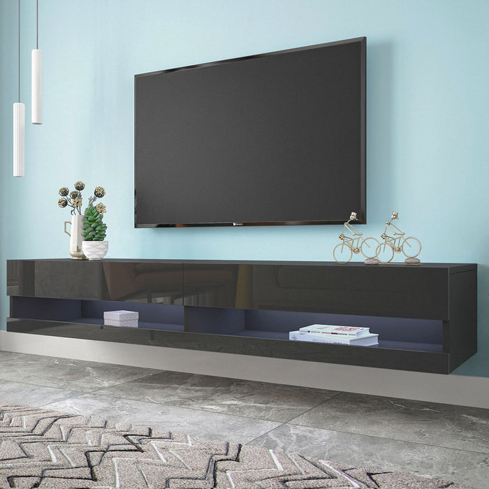 180 Wall Mounted Floating 80" Tv Stand With 20 Color Leds - Black