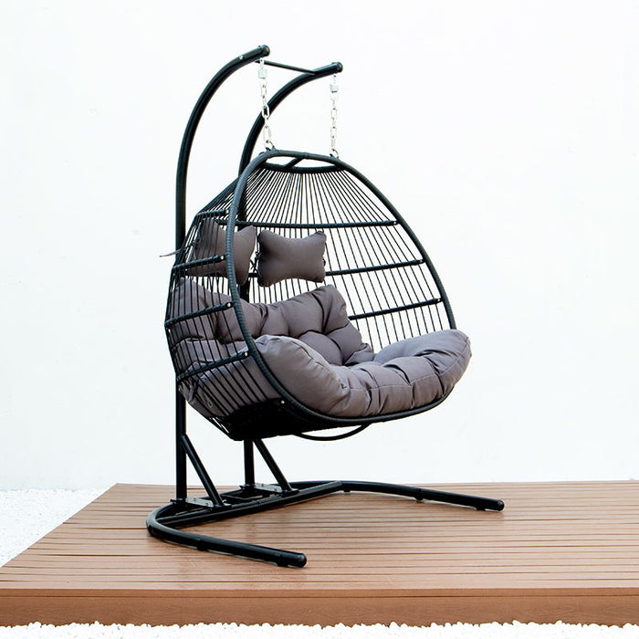 Folding Double Swing Chair With Cushion