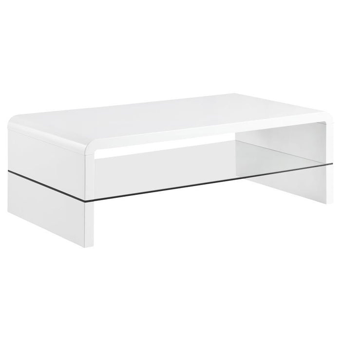 Airell - Rectangular Coffee Table With Glass Shelf - White High Gloss Unique Piece Furniture