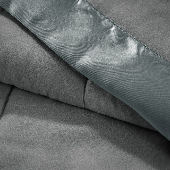 Lightweight Down Alternative Blanket With Satin Trim In Charcoal