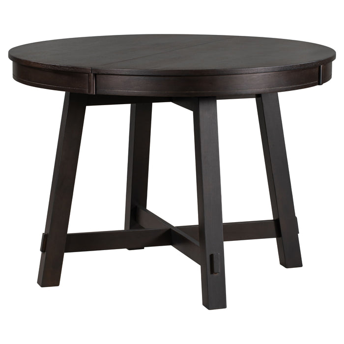 Trexm Farmhouse Round Extendable Dining Table With 16" Leaf Wood Kitchen Table - Espresso