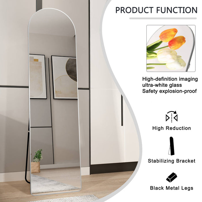 The 1 St Generation Of Floor Mounted Full Length Mirrors, Aluminum Alloy Metal Frame Arched Wall Mirror, Bathroom Makeup Mirror, Bedroom Porch, Clothing Store, Wall Mounted, Silvery
