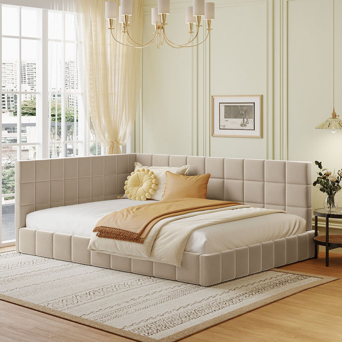 Full Size Upholstered Daybed/Sofa Bed Frame-Beige, Velvet