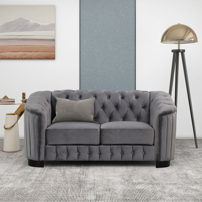 64" Velvet Upholstered Loveseat Sofa, Modern Loveseat Sofa With Thick Removable Seat Cushion, 2 Person Loveseat Sofa Couch For Living Room, Bedroom, Or Small Space, Gray