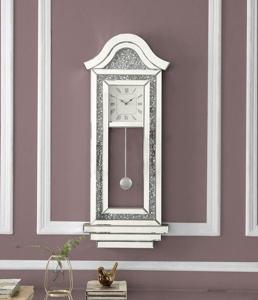 Noralie - Wall Clock - Mirrored & Faux Diamonds - 35" Unique Piece Furniture
