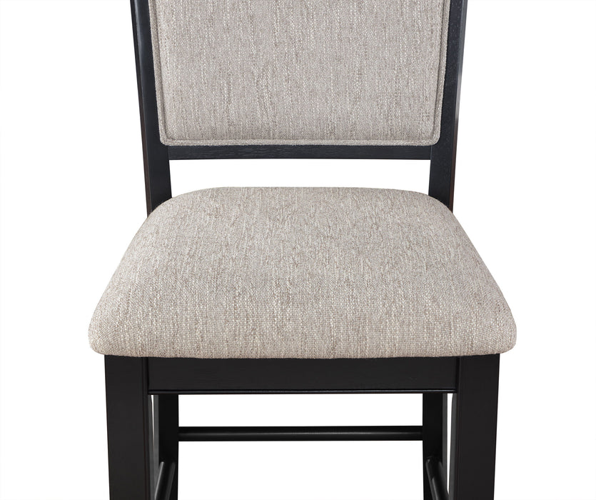 Farmhouse Style 2 Piece Black Light Gray Counter Height Chair Bar Stool Footrest Upholstered Back Seat Wooden Furniture
