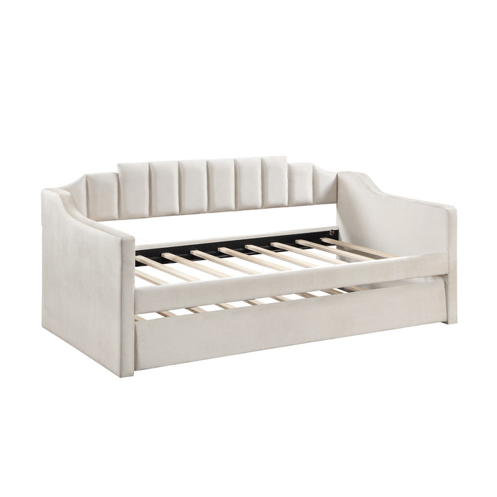 Daybed With Trundle Upholstered Tufted Sofa Bed, Both Twin Size, Beige