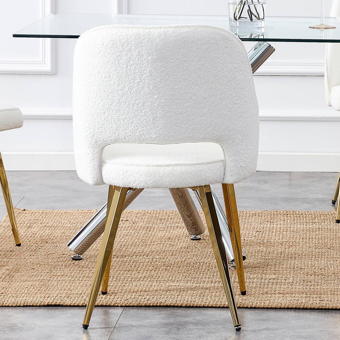 Modern Dining Chairs, Teddy Velvet Accent Chair, Leisure Chairs, Upholstered Side Chair With Golden Metal Legs For Dining Room Kitchen Vanity Patio Club Guest (White Chairs)