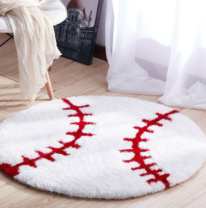 Sports Theme Shaped Hand Tufted Extra Soft Shag Area Rug (36 In Diameter) - White