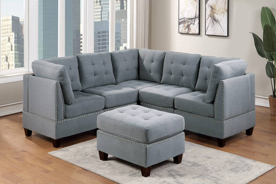 Modular Sectional 6 Piece Set Living Room Furniture Corner Sectional Tufted Nail Heads Couch Gray Linen Like Fabric 3 Corner Wedge 2 Armless Chairs And 1 Ottoman