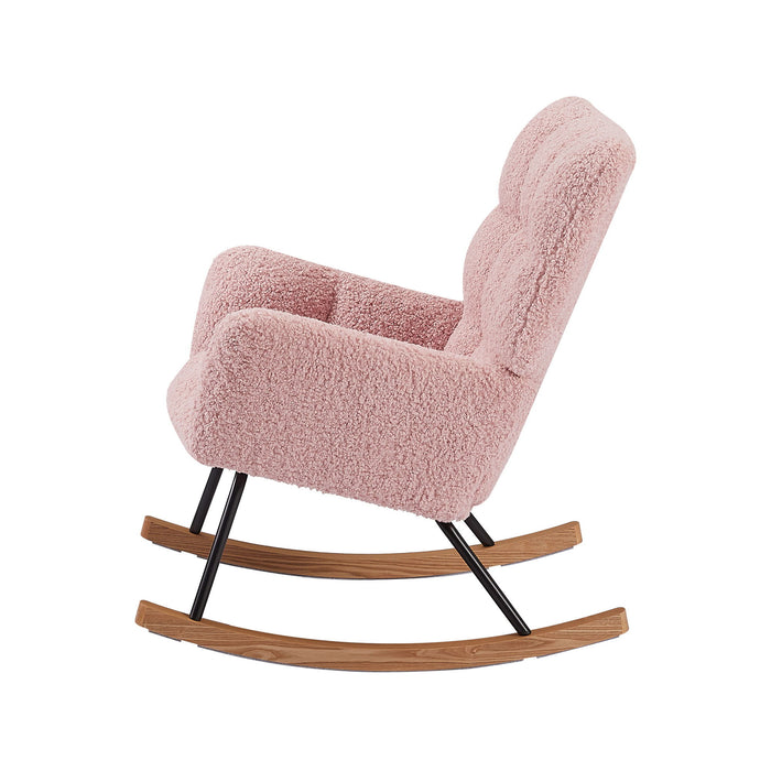 Rocking Chair, Leisure Sofa Glider Chair, Comfy Upholstered Lounge Chair With High Backrest, For Nursing Baby, Reading, Napping Pink
