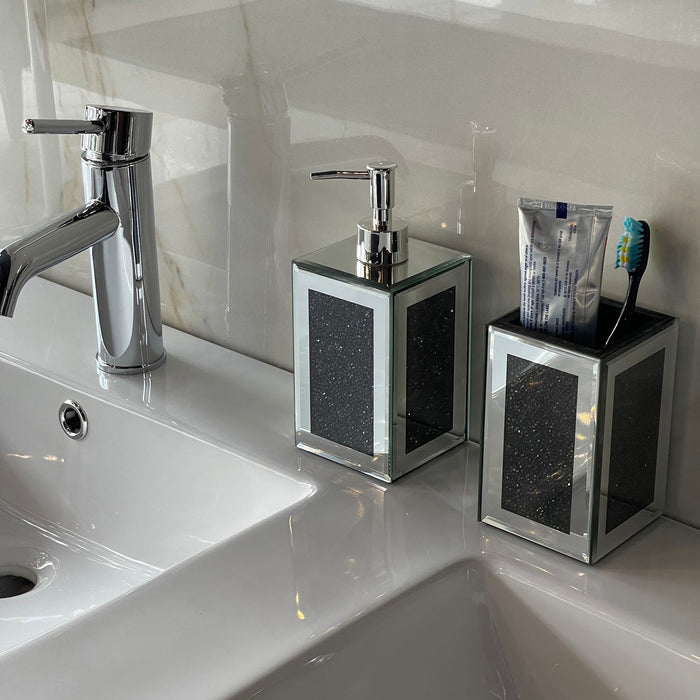 Ambrose Exquisite 2 Piece Square Soap Dispenser And Toothbrush Holder - Black