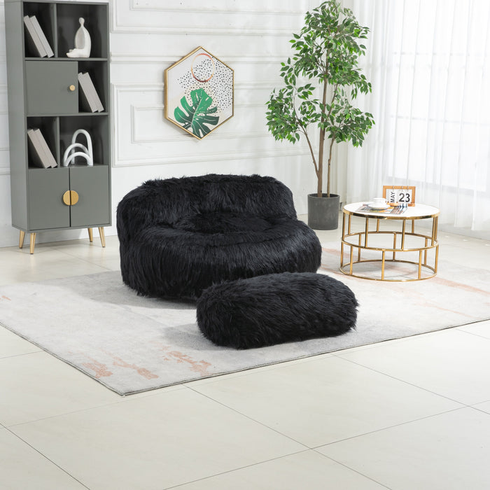 Coolmore Bean Bag Chair Faux Fur Lazy Sofa /Footstool Durable Comfort Lounger High Back Bean Bag Chair Couch For Adults And Kids, Indoor - Black