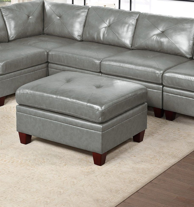 Contemporary Genuine Leather 1 Piece Ottoman Gray Color Tufted Seat Living Room Furniture