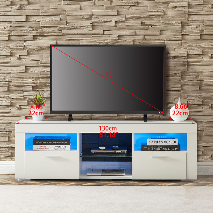 White Morden TV Stand With LED Lights, High Glossy Front TV Cabinet, Can Be Assembled In Lounge Room, Living Room Or Bedroom - White