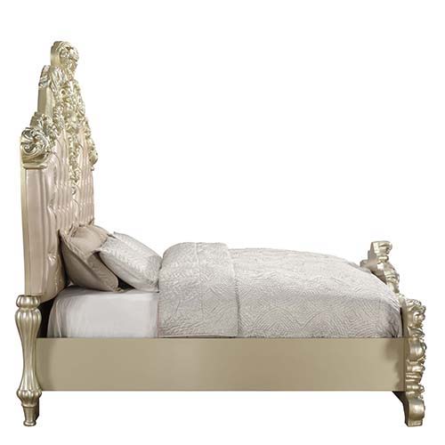 Vatican - Eastern King Bed - PU Leather, Light Gold & Champagne Silver Finish Unique Piece Furniture