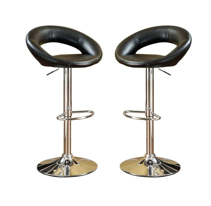 Black Faux Leather Stool Adjustable Height Chairs (Set of 2) Chair Swivel Design Chrome Base Pvc Dining Furniture