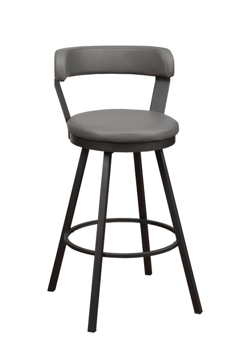 Gray Faux Leather Upholstered Metal Base Chairs (Set of 2) 360-Degree Swivel Bar Height Design Pub Chairs Casual Style
