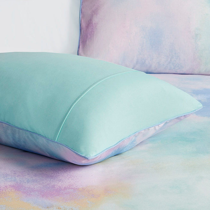 Watercolor Tie Dye Printed Comforter Set With Throw Pillow - Aqua