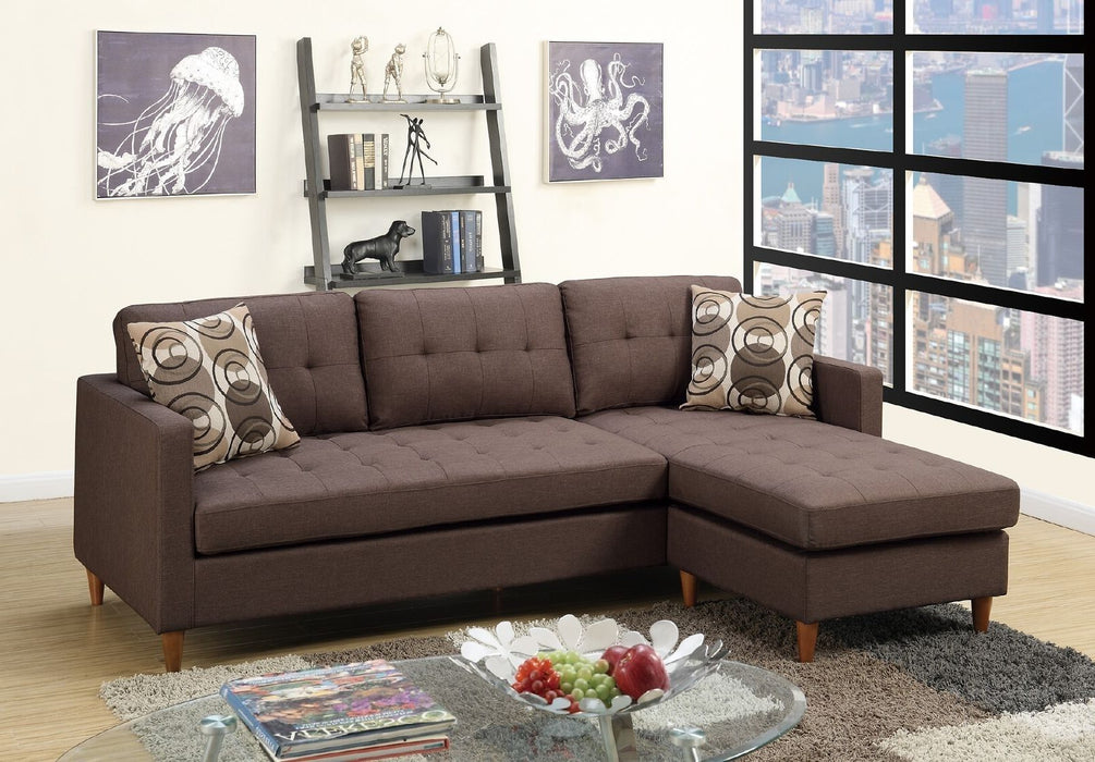 Chocolate Polyfiber Sectional Sofa Living Room Furniture Reversible Chaise Couch Pillows Tufted Back Modular Sectionals