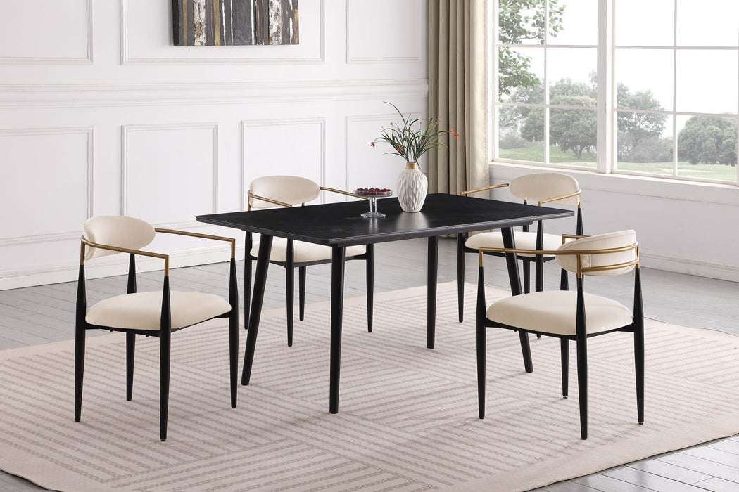 Modern Contemporary 5 Pieces Dining Set Black Sintered Stone Table And Taupe Chairs Fabric Upholstered Stylish Furniture