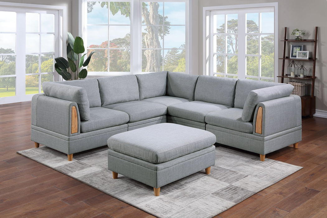 Living Room Furniture Corner Wedge Light Gray Dorris Fabric 1 Piece Cushion Wedge Sofa Wooden Legs