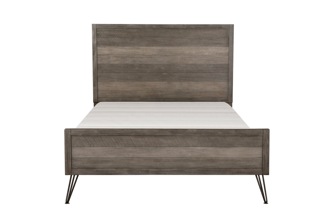 Unique Design 3-Tone Gray Finish 1 Piece Eastern King Bed Metal Legs Horizontal Slat Design Headboard Footboard Bedroom Furniture