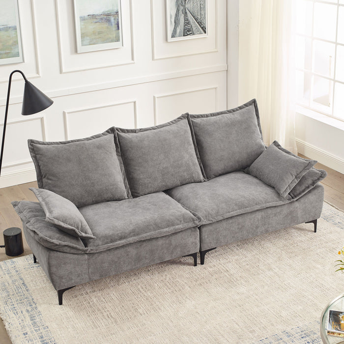 Modern Sailboat Sofa Dutch Velvet 3-Seater Sofa With Two Pillows For Small Spaces In Living Rooms, Apartments - Grey