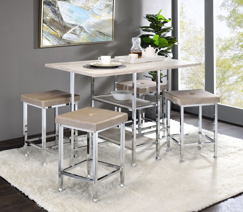 Raine - Counter Height Table - Antique White & Chrome Finish Unique Piece Furniture