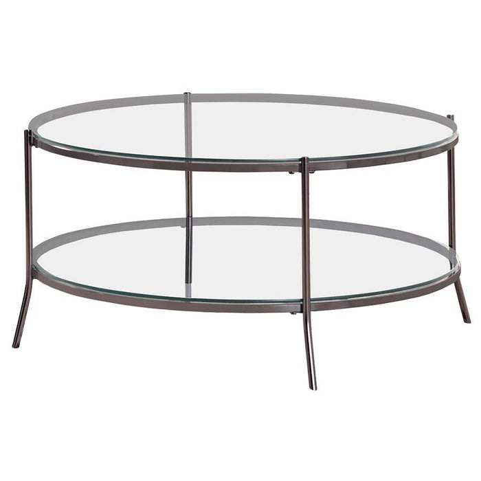 Laurie - Glass Top Round Coffee Table - Black Nickel And Clear Unique Piece Furniture