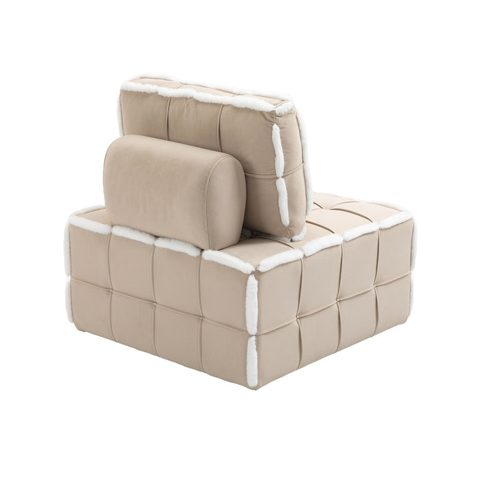 Coolmore Upholstered Deep Seat Armless Accent Single Lazy Sofa Lounge Arm Chair, Comfy Oversized Leisure Barrel Chairs For Living Room / Office / Meetingroom / Aparment / Bedroom Furniture Set - Beige